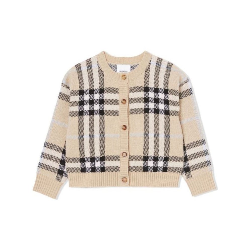 Burberry Kids Gilliane Wool and Cashmere blend pale check cardigan 10y - Picture 1 of 10